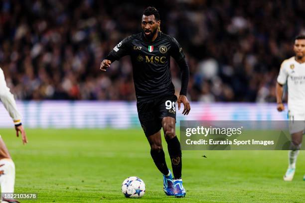 André-Frank Zambo Anguissa of Napoli in action during the UEFA Champions League Group Stage match between Real Madrid and SSC Napoli at Estadio...