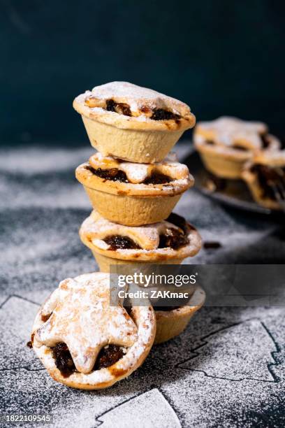 christmas mince pies with festive background -stock photo - shortcrust pastry stock pictures, royalty-free photos & images