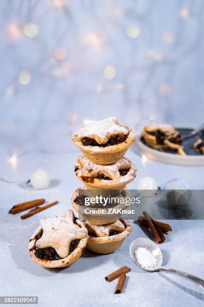 christmas mince pies with festive  background -stock photo - snack background stock pictures, royalty-free photos & images