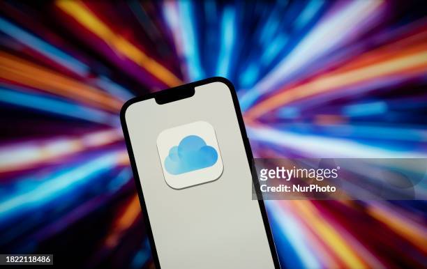 The Appl iCloud logo is seen in this photo illustration on 04 December, 2023 in Warsaw, Poland.