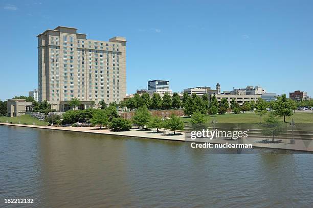downtown wichita and the river walk - wichita stock pictures, royalty-free photos & images