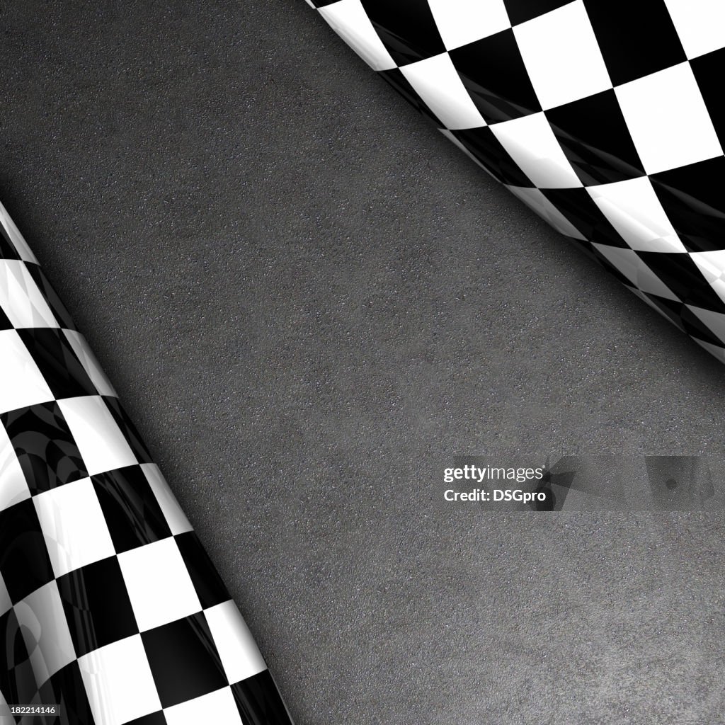 Checkered flag and asphalt