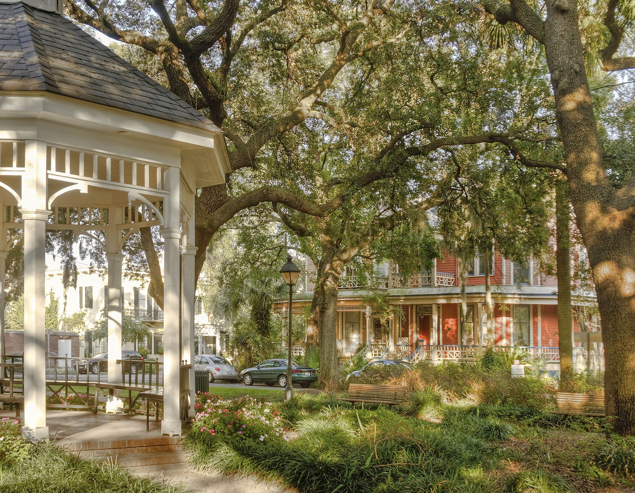 Savannah GA: Public Square, Old House, Gazebo, Morning Light Savannah GA: Public Square, Old House, Gazebo, Morning Light