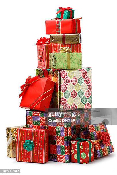 navidad presents - montón fotografías e imágenes de stock