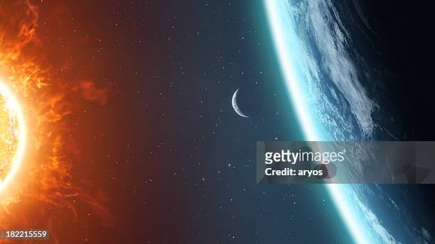terra luna e sole - sole foto e immagini stock