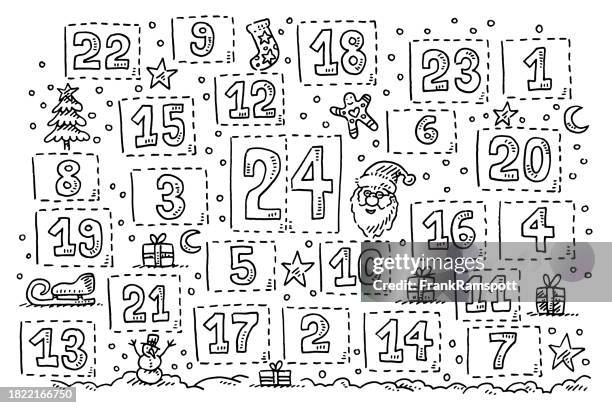 illustrazioni stock, clip art, cartoni animati e icone di tendenza di calendario dell'avvento simboli di natale disegno - calendario dellavvento