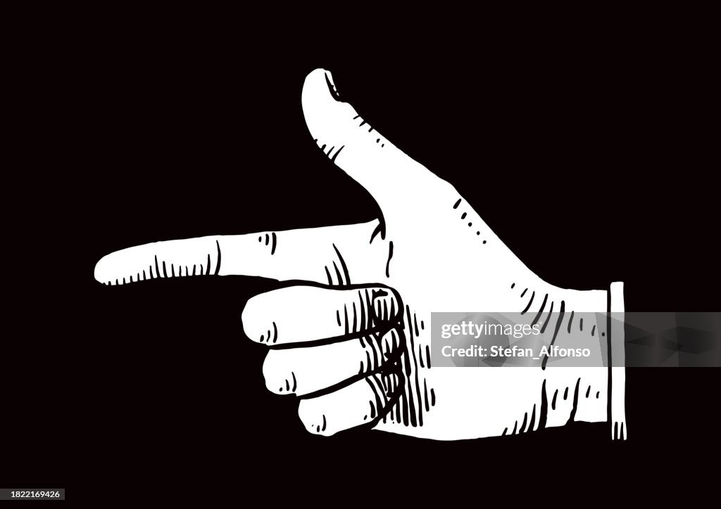Hand Point Grey Vector Illustration Of A White Pointing Hand On A Black Background High ...
