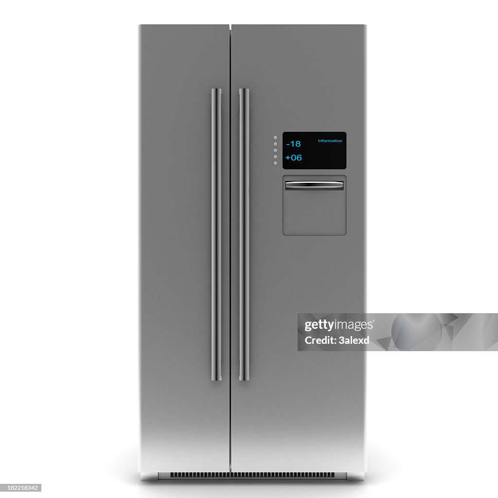 A two door silver stylish digital refrigerator