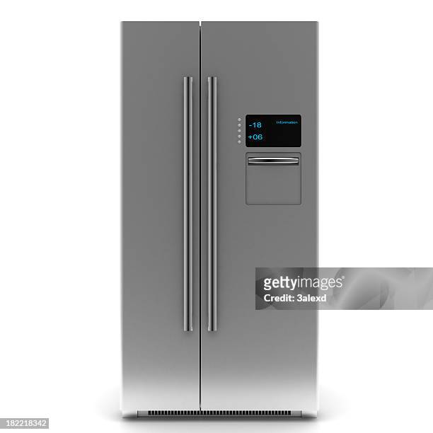 a two door silver stylish digital refrigerator - refrigerator stock pictures, royalty-free photos & images