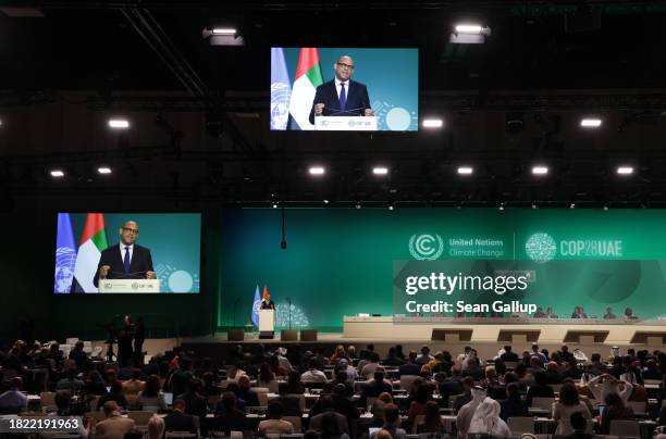 Simon Stiell, Executive Secretary of the United Nations Framework Convention on Climate Change , speaks at the opening session of the UNFCCC COP28...