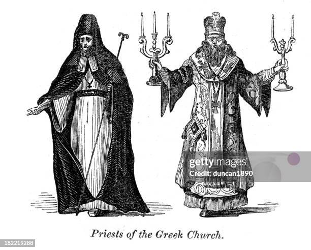 priests of the greek church vintage engraving - russian orthodox stock illustrations