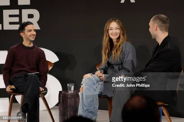Imran Amed, Kelly Wearstler and Andres Reisinger onstage during #BoFVOICES at Soho Farmhouse on November 29, 2023 in Chipping Norton, England.