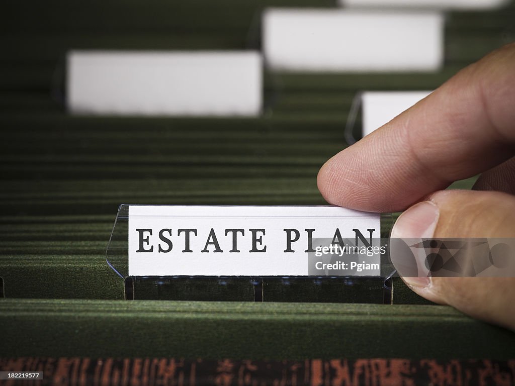 Estate plan file in a filing cabinet