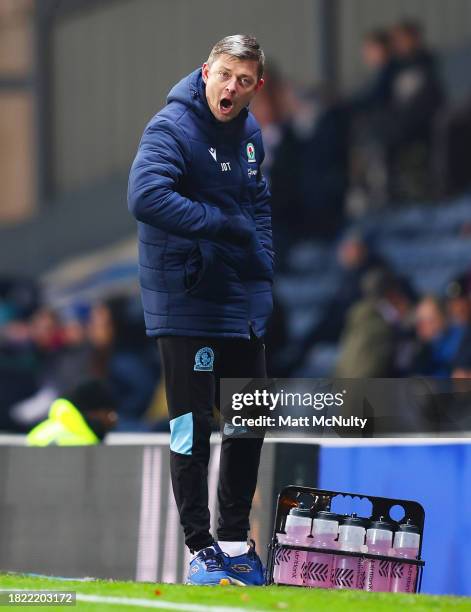 Jon Dahl Tomasson, Manager of Blackburn Rovers, reacts during the Sky Bet Championship match between Blackburn Rovers and Birmingham City at Ewood...