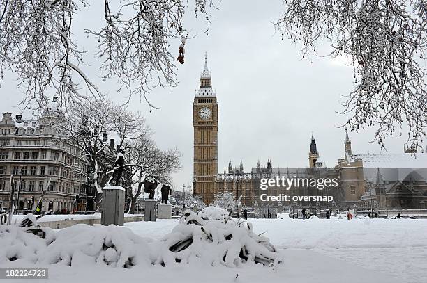 big ben in the snow - winter wonderland london stock pictures, royalty-free photos & images