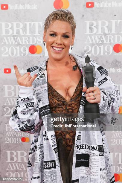 Pink during The BRIT Awards 2019, The O2 Arena, London, England, on 20 February 2019.