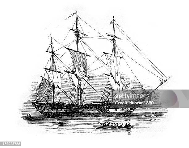 illustrations, cliparts, dessins animés et icônes de 18 ème siècle british vaisseau de guerre - bateau 3 mats