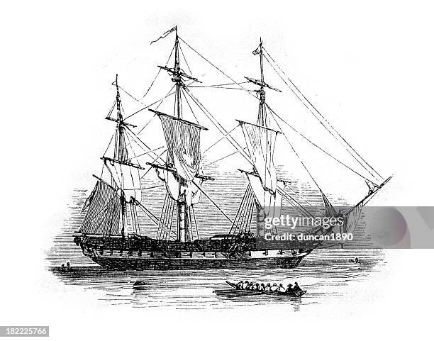 18th century british warship - warship stock illustrations