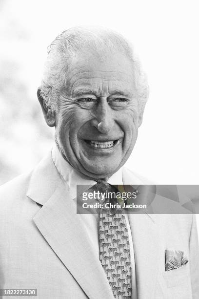 King Charles III smiles during a visit at the Heriot-Watt University to formally open the Dubai campus during COP28 on November 30, 2023 in Dubai,...