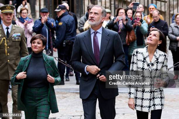 Minister of Housing and Urban Agenda Isabel Rodriguez, King Felipe VI of Spain and Queen Letizia of Spain visit the Community Residence "Hospital del...