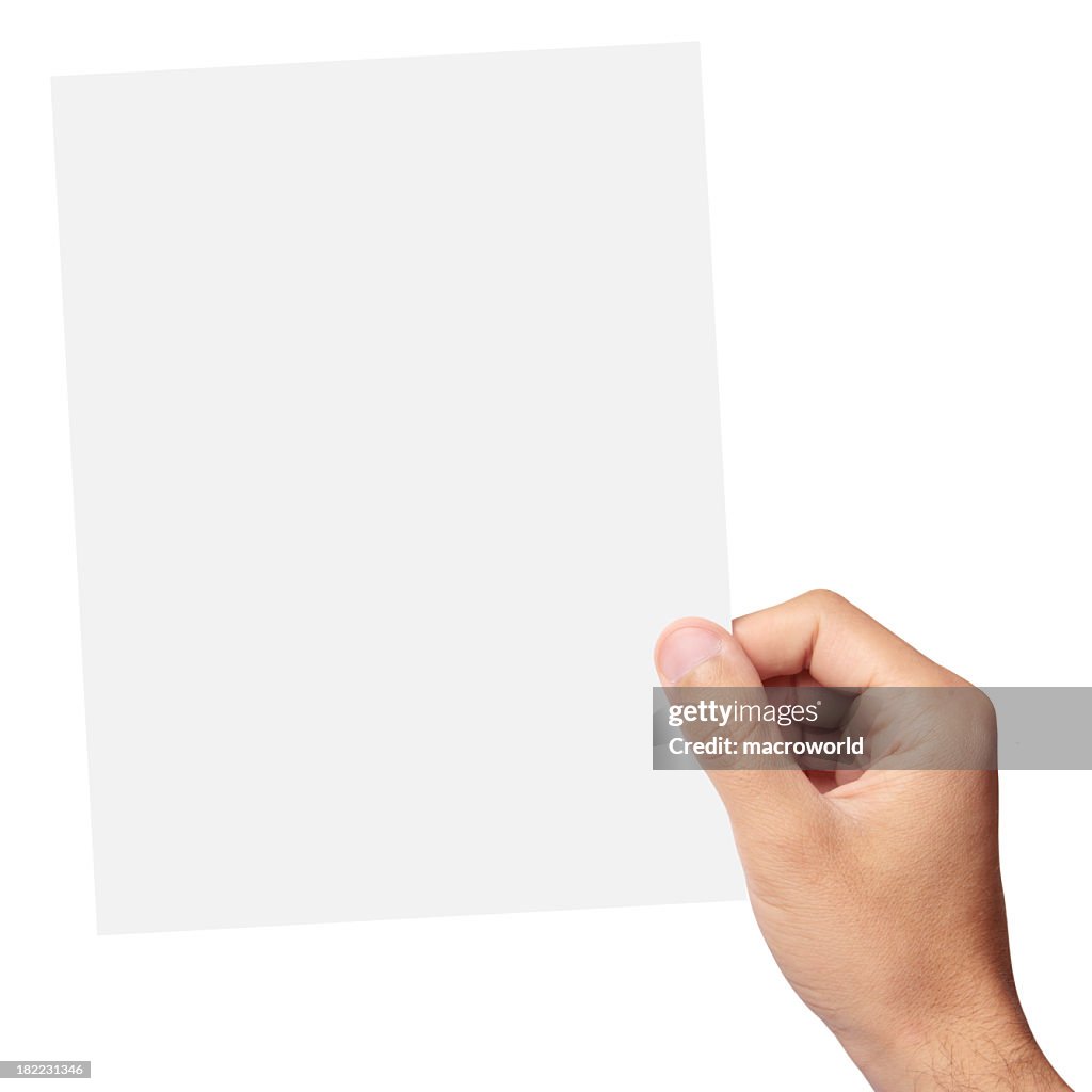 Hand holding a blank piece of paper