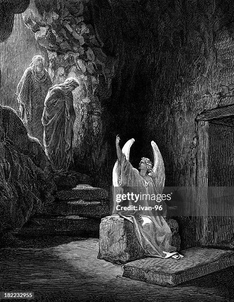 the angel announces that jesus has risen - gustave dore stock illustrations