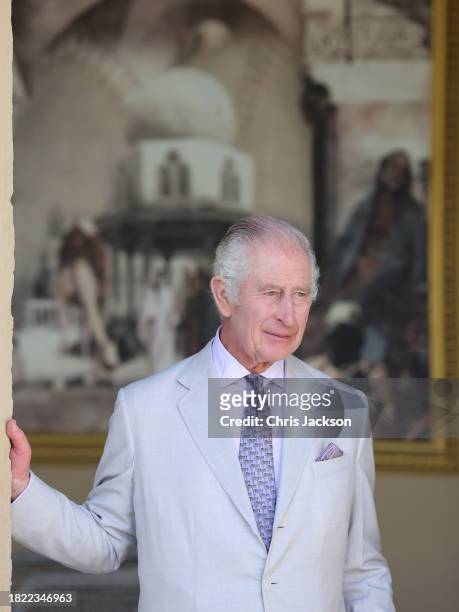 King Charles III is seen at the Commonwealth and Nature reception during COP28 on November 30, 2023 in Dubai, United Arab Emirates. The King is...