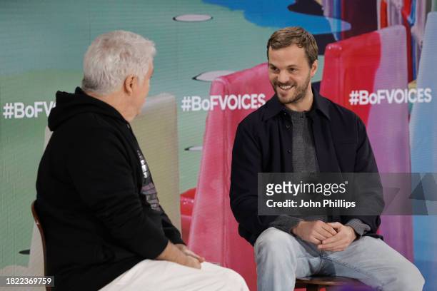 Tim Blanks and Matthieu Blazy speak onstage #BoFVOICES at Soho Farmhouse on November 29, 2023 in Chipping Norton, England.
