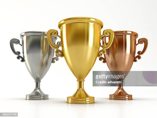 gold, silver and bronze cups - silver medal bildbanksfoton och bilder