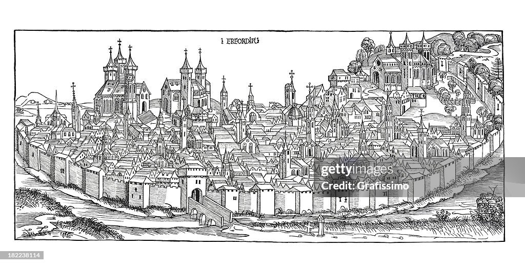 Stadtzentrum Erfurt Deutschland Holzschnitt Jahre 1493 entdeckte,