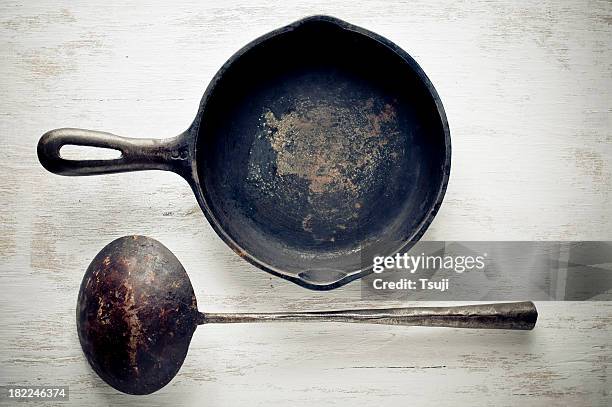 vintage kitchenwares - cast iron stock pictures, royalty-free photos & images