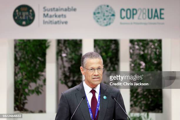 Badr Jafar speaks at the Business and Philanthropy Climate Forum reception during COP28 on November 30, 2023 in Dubai, United Arab Emirates. The King...