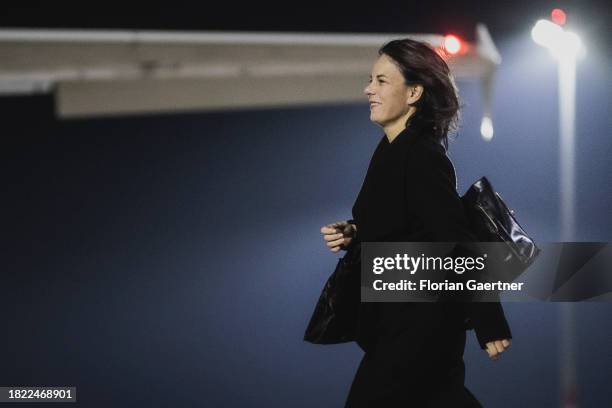 Annalena Baerbock, German Foreign Minister, is pictured at the airport BER before departure to Ljubljana on December 04, 2023 in Berlin, Germany....