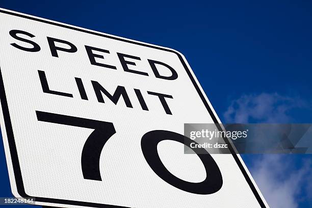 speed limit 70 highway sign blue sky copy space - speed limit sign stock pictures, royalty-free photos & images