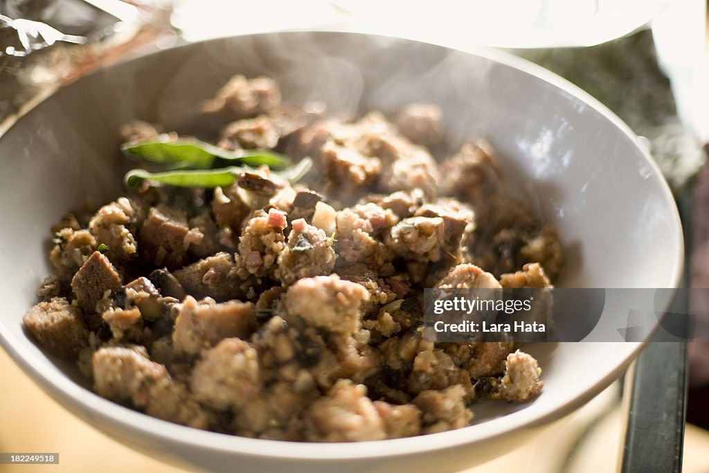 Thanksgiving stuffing at the table