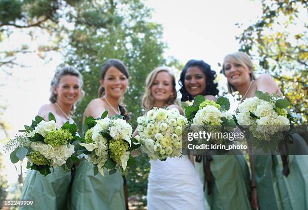 braut - grünes kleid stock-fotos und bilder