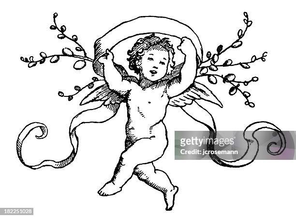 angel with banner - baby angel wings stock illustrations