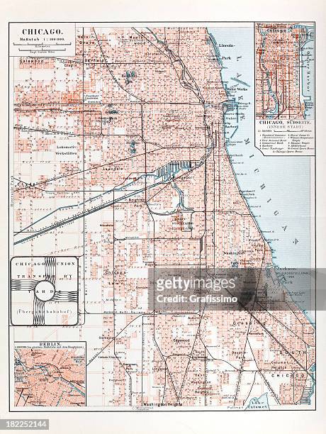 engraving city map of chicago from 1882 - chicago illinois stock illustrations