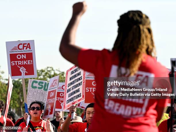 Pomona, CA Supporters for the Cal Poly Pomona faculty union show their support as they hold a rally on campus while staging a one-day strike on the...