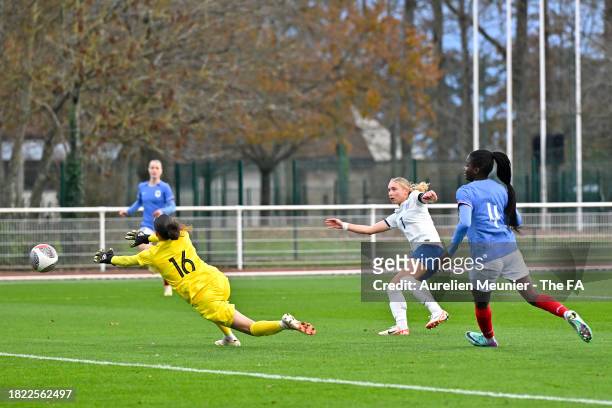 Katie Robinson of England scores during the International Women's Friendly between France U23 v England U23 at INF Clairefontaine on November 30,...