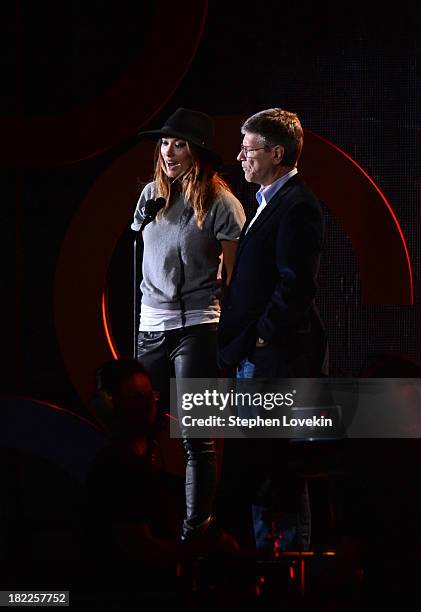 Olivia Wilde and Jeffrey Sachs appear at the 2013 Global Citizen Festival in Central Park to end extreme poverty on September 28, 2013 in New York...