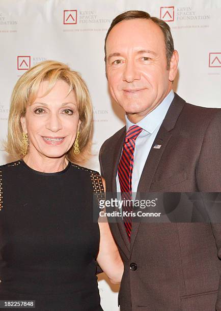 Andrea Mitchell and Kevin Spacey pose on the red carpet during the Kevin Spacey Foundation Washington Gala Dinner at Mandarin Oriental Hotel on...