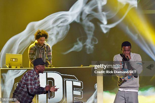 Kendrick Lamar and Jay Rock perform onstage at the BET Hip Hop Awards 2013 at Boisfeuillet Jones Atlanta Civic Center on September 28, 2013 in...