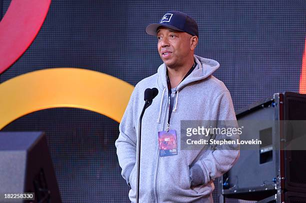Russell Simmons appears onstage at the 2013 Global Citizen Festival to end extreme poverty in Central Park on September 28, 2013 in New York City,...
