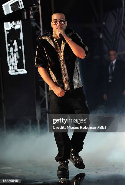 French Montana performs onstage at the BET Hip Hop Awards 2013 at Boisfeuillet Jones Atlanta Civic Center on September 28, 2013 in Atlanta, Georgia.