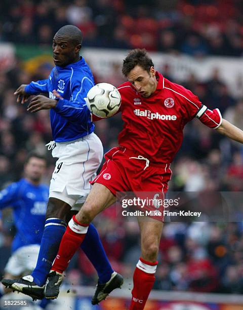 Kevin Campbell of Everton and Gareth Southgate of Middlesbrough both jump for the ball during the FA BArclaycard Premiership match between...