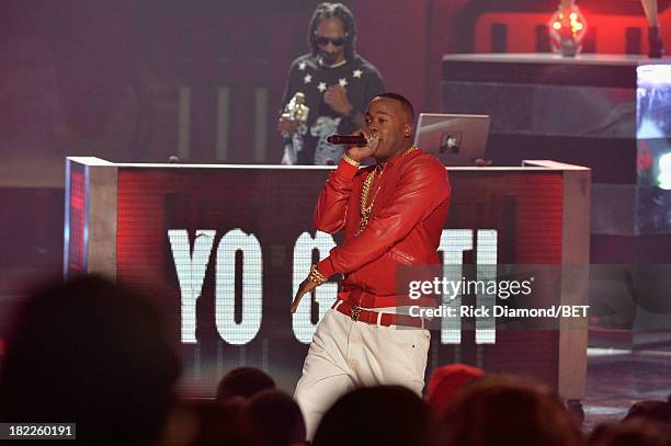 Yo Gotti performs onstage at the BET Hip Hop Awards 2013 at Boisfeuillet Jones Atlanta Civic Center on September 28, 2013 in Atlanta, Georgia.