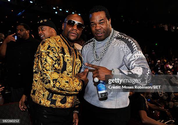 Floyd Mayweather and Busta Rhymes attend the BET Hip Hop Awards 2013 at Boisfeuillet Jones Atlanta Civic Center on September 28, 2013 in Atlanta,...