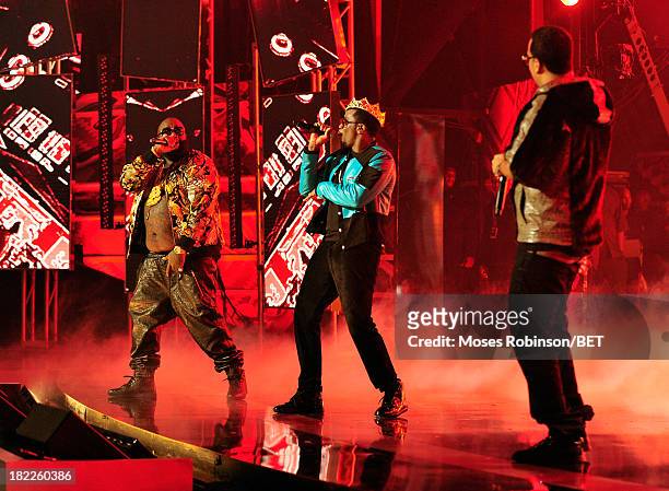 Rick Ross, Diddy and French Montana perform onstage at the BET Hip Hop Awards 2013 at Boisfeuillet Jones Atlanta Civic Center on September 28, 2013...