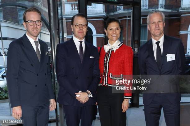 Crown Princess Victoria of Sweden, Prince Daniel Of Sweden and Fredrik Warneryd attend the Swedish-British Summit: Outer Thinking at Nobu Hotel on...
